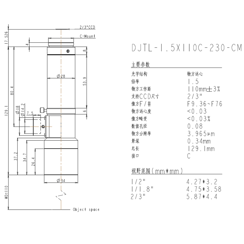 DJTL-1.5X110C-230-CM遠(yuǎn)心鏡頭規(guī)格書(shū)