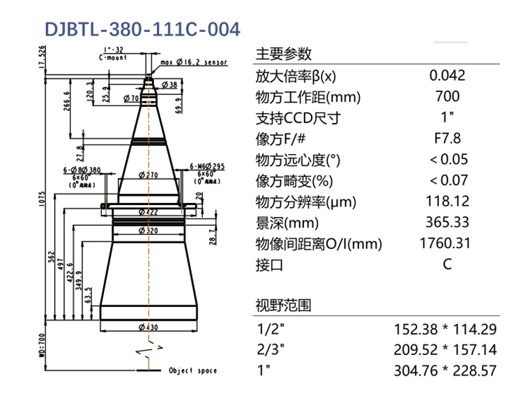 DJBTL-380-111C-004雙遠(yuǎn)心鏡頭參數(shù)
