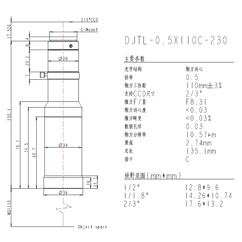 DJTL-0.5X110C-230遠(yuǎn)心鏡頭規(guī)格書