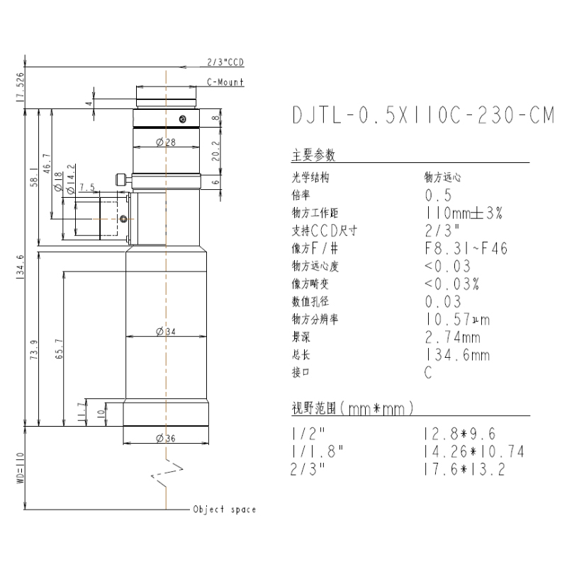DJTL-0.5X110C-230-CM遠(yuǎn)心鏡頭規(guī)格書